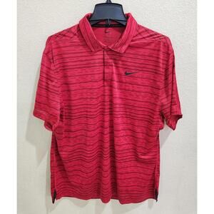 Nike Dri-FIT ADV Tiger Woods Striped Pattern Golf Polo Shirt Sz Large Red Preppy